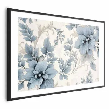 Plakat Turkusowe retro kwiaty 30x21 cm z ramą czarną z marginesem