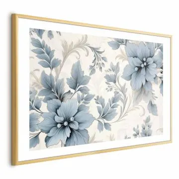 Plakat Turkusowe retro kwiaty 30x21 cm z ramą złotą z marginesem
