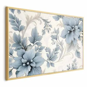 Plakat Turkusowe retro kwiaty 30x21 cm z ramą złotą bez marginesu