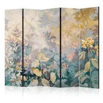 Parawan akustyczny Kwiaty 225x172 cm 5-częściowy szary