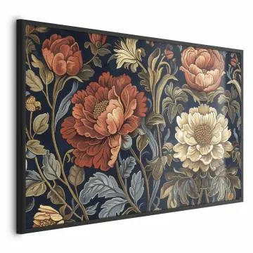 Plakat Gobelinowe kwiaty 60x40 cm z ramą czarną bez marginesu