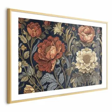 Plakat Gobelinowe kwiaty 60x40 cm z ramą złotą z marginesem