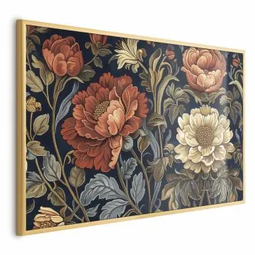 Plakat Gobelinowe kwiaty 60x40 cm z ramą złotą bez marginesu