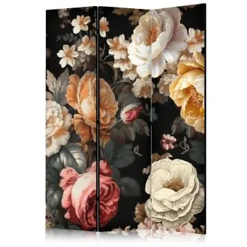 Parawan dwustronny Kwiaty 135x172 cm 3-częściowy czarny