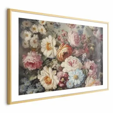 Plakat Zapach ogrodowych kwiatów 30x21 cm z ramą złotą z marginesem