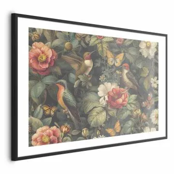 Plakat Kwiaty i motyle 60x40 cm z ramą czarną z marginesem