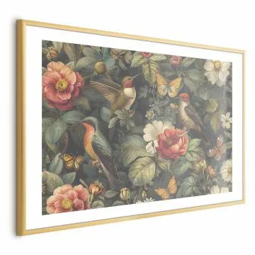 Plakat Kwiaty i motyle 42x29,7 cm z ramą złotą z marginesem