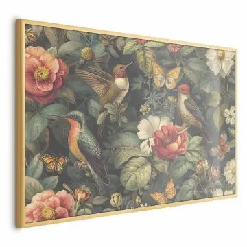 Plakat Kwiaty i motyle 30x21 cm z ramą złotą bez marginesu