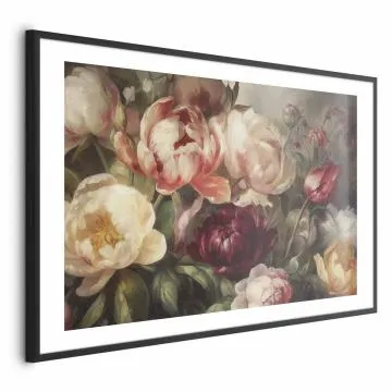 Plakat Piwonie 60x40 cm z ramą czarną z marginesem