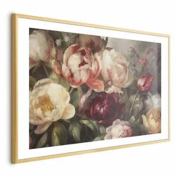 Plakat Piwonie 60x40 cm z ramą złotą z marginesem
