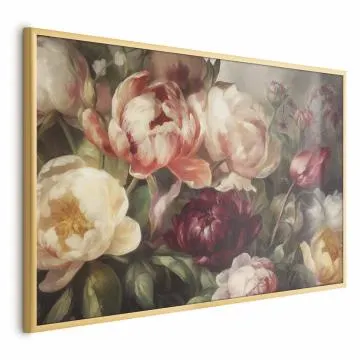 Plakat Piwonie 60x40 cm z ramą złotą bez marginesu