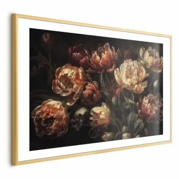 Plakat Kwitnące tulipany 60x40 cm z ramą złotą z marginesem