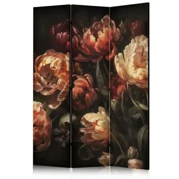 Parawan dwustronny Kwiaty 135x172 cm 3-częściowy beżowy