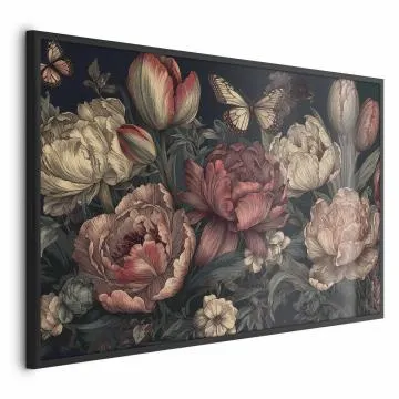 Plakat Kwiaty na turkusowym tle 60x40 cm z ramą czarną bez marginesu