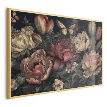 Plakat Kwiaty na turkusowym tle 60x40 cm z ramą złotą bez marginesu