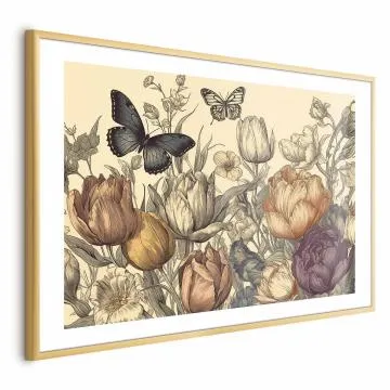 Plakat Kolorowe tulipany 30x21 cm z ramą złotą z marginesem