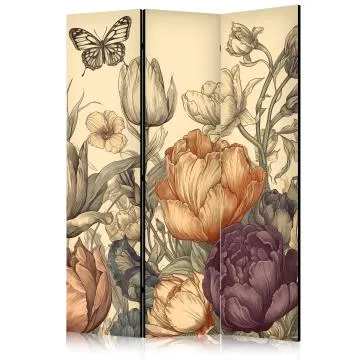 Parawan akustyczny Kwiaty 135x172 cm 3-częściowy beżowy