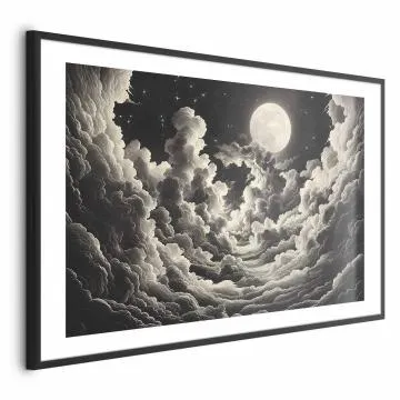 Plakat Księżyc wśród chmur 42x29,7 cm z ramą czarną z marginesem