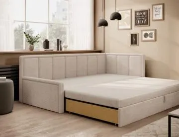 Sofa rozkładana z funkcją spania FULGEO beżowa prawa 