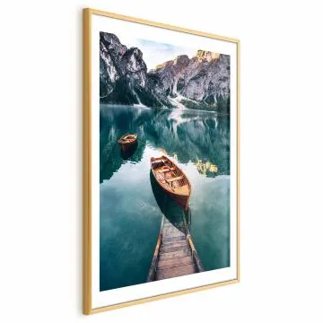 Plakat Łodzie w Dolomitach 60x90 cm z ramą złotą z marginesem
