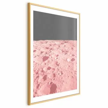 Plakat Różowy księżyc 60x90 cm z ramą złotą z marginesem