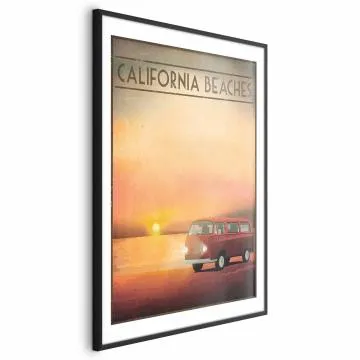 Plakat California Beaches 40x60 cm z ramą czarną z marginesem