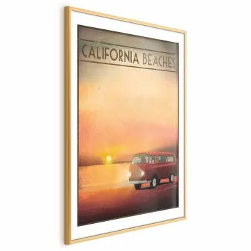 Plakat California Beaches 40x60 cm z ramą złotą z marginesem