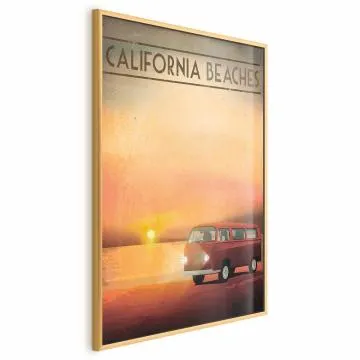 Plakat California Beaches 60x90 cm z ramą złotą bez marginesu