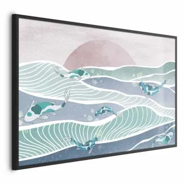 Plakat Ryby na falach 30x21 cm z ramą czarną bez marginesu