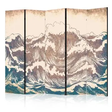 Parawan dwustronny Pejzaże 225x172 cm 5-częściowy beżowy
