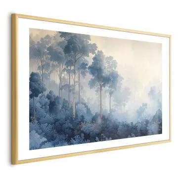Plakat Lasek we mgle 90x60 cm z ramą złotą z marginesem