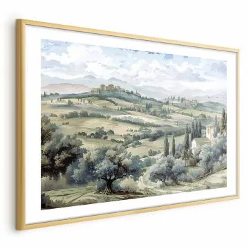 Plakat Pejzaż z polami 60x40 cm z ramą złotą z marginesem