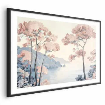 Plakat Ocean i drzewa 60x40 cm z ramą czarną z marginesem