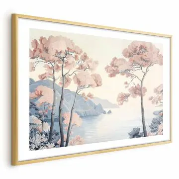 Plakat Ocean i drzewa 60x40 cm z ramą złotą z marginesem