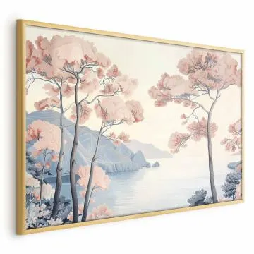Plakat Ocean i drzewa 60x40 cm z ramą złotą bez marginesu