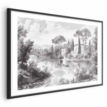 Plakat Pejzaż vintage 90x60 cm z ramą czarną z marginesem