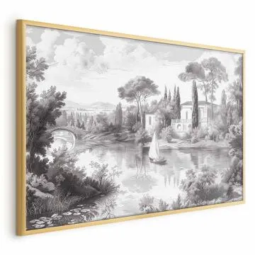 Plakat Pejzaż vintage 90x60 cm z ramą złotą bez marginesu