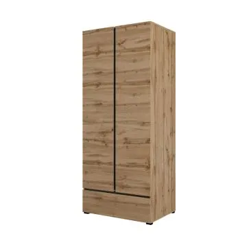 Szafa dwudrzwiowa CROSS 2D1S 89cm dąb wotan/czarna z drążkiem
