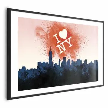 Plakat I love NY 90x60 cm z ramą czarną z marginesem