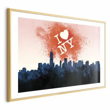 Plakat I love NY 90x60 cm z ramą złotą z marginesem