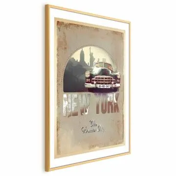 Plakat New York 21x30 cm z ramą złotą z marginesem