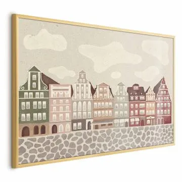 Plakat Kolorowe Fasady 90x60 cm z ramą złotą bez marginesu