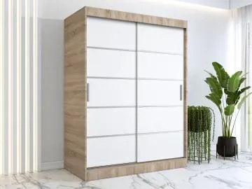 Szafa przesuwna MODUO COMFORT 150 dąb sonoma/biała mat z listwami
