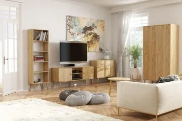 Komoda LEBEL z drzwiczkami 100cm dąb craft złoty