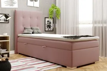 Łóżko kontynentalne JAGULA 90x200 różowe velvet z pojemnikiem