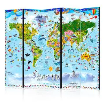 Parawan akustyczny Mapy 225x172 cm 5-częściowy wielokolorowy