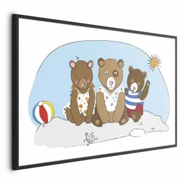 Plakat Misie na plaży 60x40 cm z ramą czarną bez marginesu