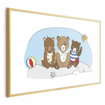 Plakat Misie na plaży 60x40 cm z ramą złotą z marginesem