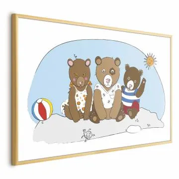 Plakat Misie na plaży 60x40 cm z ramą złotą bez marginesu