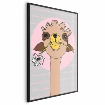 Plakat Wesoła lama 21x30 cm z ramą czarną bez marginesu